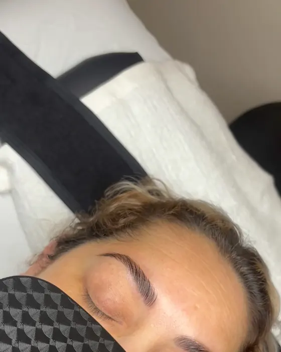 Freshly laminated, waxed and tinted brows
